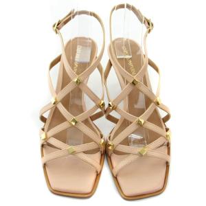 EMPORIO ARMANI スタッズ ヒールサンダル ストラップ ピンヒール スクエアトゥ 37 24cm ピンクべージュ /SR