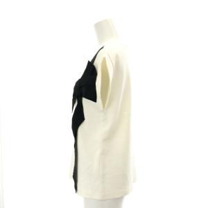 LANVIN en Bleu リボン ショートスリーブトップス ブラウス フレンチスリーブ 38 M 白 ホワイト 黒 ブラック