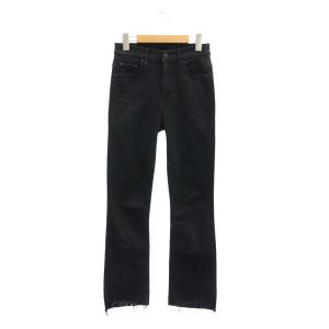 INSIDER CROP STEP FRAY デニムパンツ ジーンズ クロップド ストレッチ カットオフ 25 黒 ブラック
