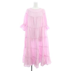 ワンピース 五分袖 ロング ティアード コットン XS ピンク /NR OS