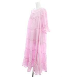 Merlette ワンピース 五分袖 ロング ティアード コットン XS ピンク /NR OS