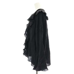 IENA コットンドビー フリル ブラウス 長袖 38 M 黒 ブラック