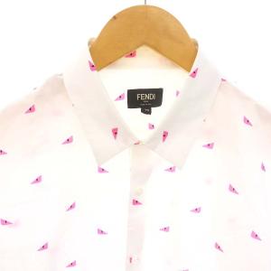 FENDI モンスターアイプレーンシャツ 長袖 前開き 総柄 39 白 ピンク 黒 FS0572A4S5