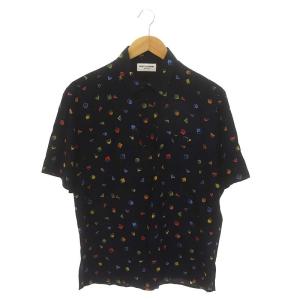 総柄シャツ シルク 39 ブラック マルチカラー