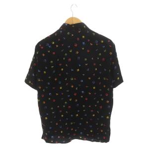 SAINT LAURENT PARIS 総柄シャツ シルク 39 ブラック マルチカラー