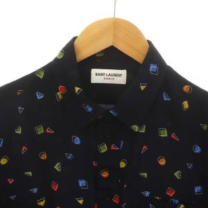 SAINT LAURENT PARIS 総柄シャツ シルク 39 ブラック マルチカラー