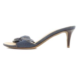 CELINE ツイストデザイン デニムミュール 36.5 23.5cm 紺 ネイビー べージュ