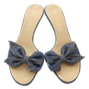 CELINE ツイストデザイン デニムミュール 36.5 23.5cm 紺 ネイビー べージュ