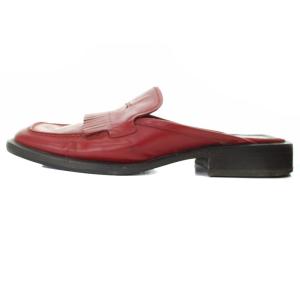 PRADA スクエアトゥフリンジスリッパサンダル ミュール レザー 37 24cm 赤 レッド