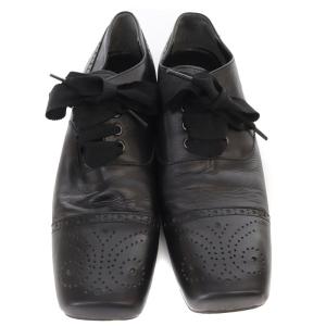 Tao グログランレースアップスクエア レザーシューズ 24cm 黒 ブラック