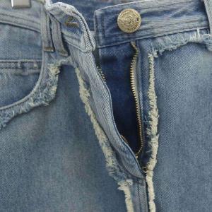 BALMAIN エンブレムボタン フリンジ デニムスカート ロング タイト コットン 34 ライトブルー /NR OS