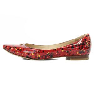 PELLICO 東京ミッドタウン限定 ANELLI レッドポロックグリッター フラット パンプス ポインテッドトゥ 37.5