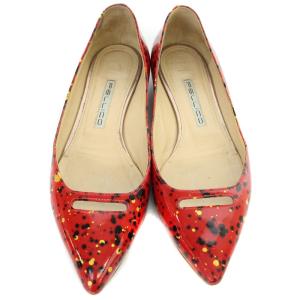 PELLICO 東京ミッドタウン限定 ANELLI レッドポロックグリッター フラット パンプス ポインテッドトゥ 37.5