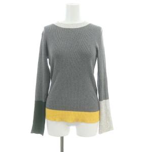 リブニット セーター 長袖 配色 36 グレー 緑 黄色 /ES OS