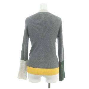 nagonstans リブニット セーター 長袖 配色 36 グレー 緑 黄色 /ES OS