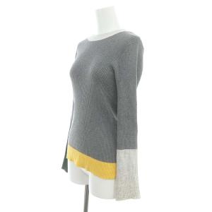 nagonstans リブニット セーター 長袖 配色 36 グレー 緑 黄色 /ES OS