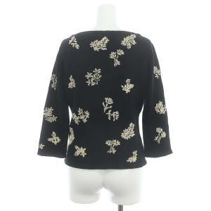 SYBILLA 花柄 カーディガン ニット 七分袖 刺繍 クルーネック 麻 リネン混 40 L 黒 ブラック