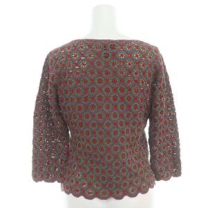 SYBILLA 総柄 クルーネック カーディガン 七分袖 40 L 紫 パープル マルチカラー