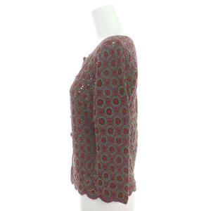 SYBILLA 総柄 クルーネック カーディガン 七分袖 40 L 紫 パープル マルチカラー