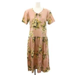 花柄 肩パッド ワンピース ロング ミモレ丈 半袖 ピンク 黄色 緑 /MI OS