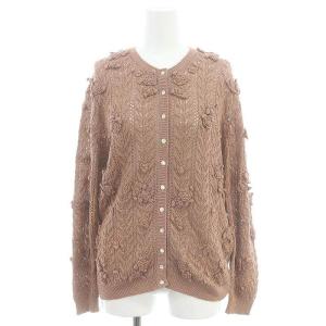 クルーネック カーディガン フラワーモチーフ ウール ピンクベージュ /SY OS