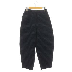 ENFOLD ピンストライプコクーンワイドトラウザーズ パンツ イージー リネン 38 紺 白 ネイビー ホワイト