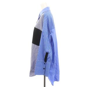 ENFOLD 22AW ストライプミックス メンズシャツ オーバーサイズ 長袖 切替 38 サックスブルー 白 ホワイト