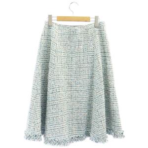 TOCCA CROSTATA スカート ミモレ ロング フレア ツイード 2 白 ライトブルー ホワイト