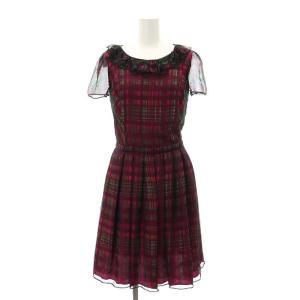 シルクフリルチェックミニワンピース 半袖 I38 ピンク 緑 黒 /HK OS