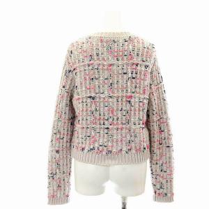 Chesty ツイードライクニットジャケット ノーカラー ウール混 F ライトグレー ピンク 青
