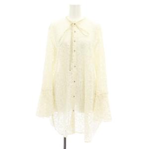 シュリンクレースデザインブラウス 長袖 前開き コットン 生成り