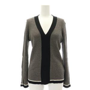 3x3リブ Vネックプルオーバー ボーダー ニット セーター 長袖 黒 ブラック