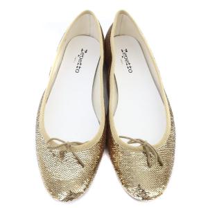 Repetto スパンコール パンプス リボン 39 24.7cm ゴールド色