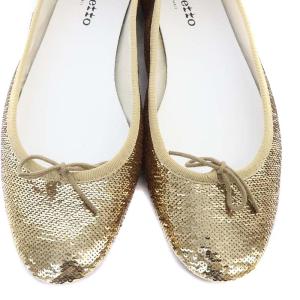Repetto スパンコール パンプス リボン 39 24.7cm ゴールド色