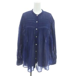 Plalia Blouse プリーツブラウス 長袖 シアー 34 青 ブルー /DO OS