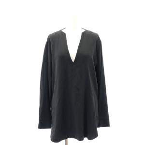 SATN BCK CRP VNECK LNG SLV S ブラック