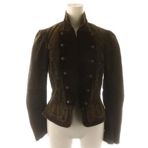 ヴィンテージ加工 デニムジャケット ベロア切替 パフスリーブ メタルボタン ダメージ加工 7 黒 ブラック ベージュ