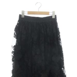 sov. 24SS フラワーレースボリュームスカート ギャザースカート ロング チュール 36 黒 ブラック /ES