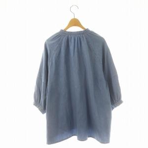 23区 DENIM 23SS ライトダンガリー スキッパー ブラウス 九分袖 チュニック丈 38 青 ブルー