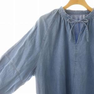 23区 DENIM 23SS ライトダンガリー スキッパー ブラウス 九分袖 チュニック丈 38 青 ブルー