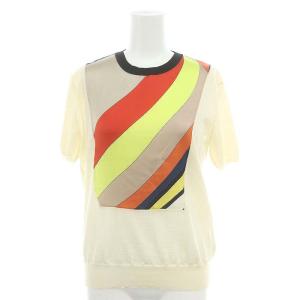 ストライプ柄半袖ニット サマーセーター 切替 シルク M ベージュ マルチカラー /ES OS