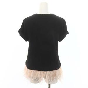 GRACE CONTINENTAL マラボープリントトップ フェザーストーンデザインTシャツ カットソー 半袖 36 S 黒 ブラック ピンク