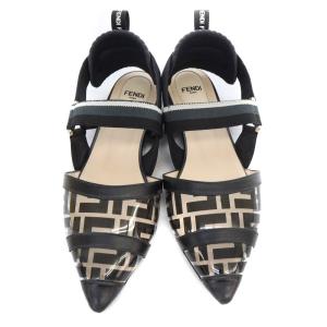 FENDI コリブリ ズッカ クリア フラットパンプス ポインテッドトゥ 37.5 24.5cm 黒 ブラック
