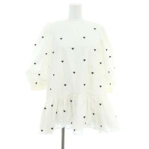 × ザハニー THEHANY 23AW ハートトップス ブラウス 七分袖 ボリュームスリーブ 刺繍 1 白 ホワイト 黒 ブラック