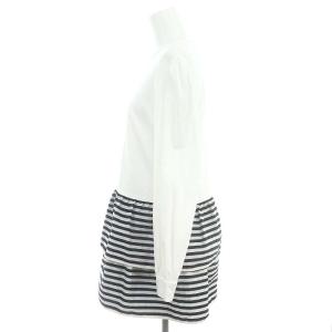 BORDERS at BALCONY BORDER TIERED TOP カットソー チュニック丈 長袖 ボーダー ティアード 切替 38 白 黒 ホワイト ブラック