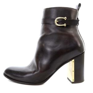 SARTORE ベルテッド ブーツ ショート チャンキーヒール レザー 36 23cm ダークブラウン /YO22