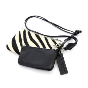 ショルダーバッグ ポシェット ハラコ レザー ゼブラ柄 黒 ブラック 白 ホワイト /AK2