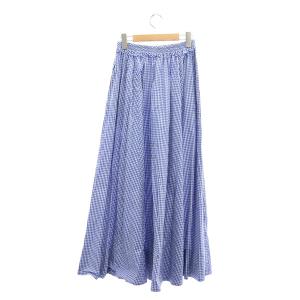Ron Herman Gingham Check Skirt ギンガムチェック スカート ロング フレア ギャザー コットン S 青 ブルー
