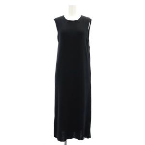 ドライコットンプリーツコンビワンピース ロング ノースリーブ ニット 切替 38 黒 ブラック /MY