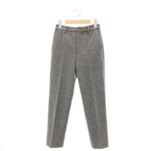 ファンシーツイード スリム パンツ テーラード センタープレス 36 S 黒 ブラック 白 ホワイト